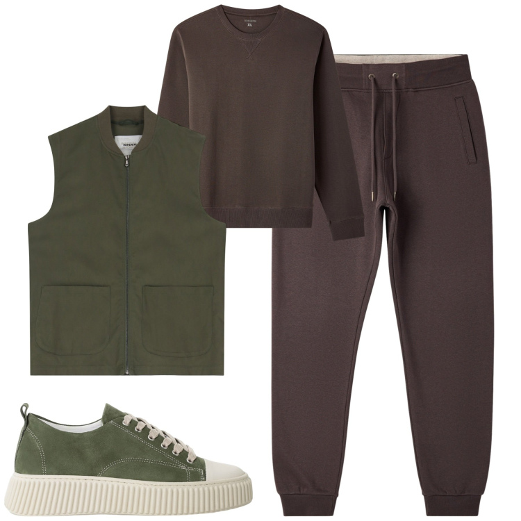 Outfit uomo - Total look #2235843. Stile Casual per Tutti i giorni. Abbinamento con pantaloni, felpe, sneakers, gilet.