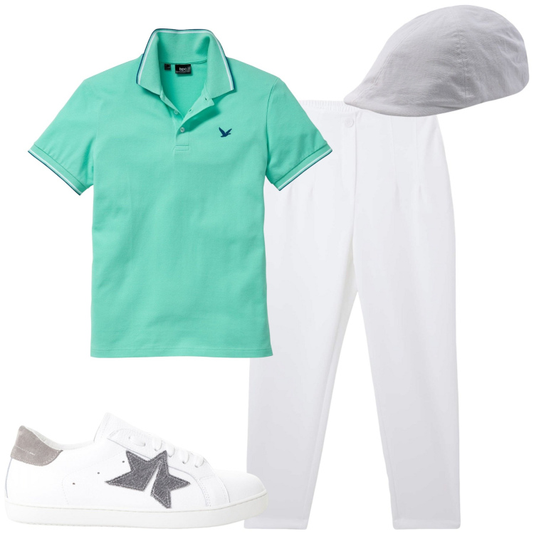 Outfit uomo - Total look #2235845. Stile Casual per Tutti i giorni. Abbinamento con polo, pantaloni chino, sneakers, cappelli con visiera.