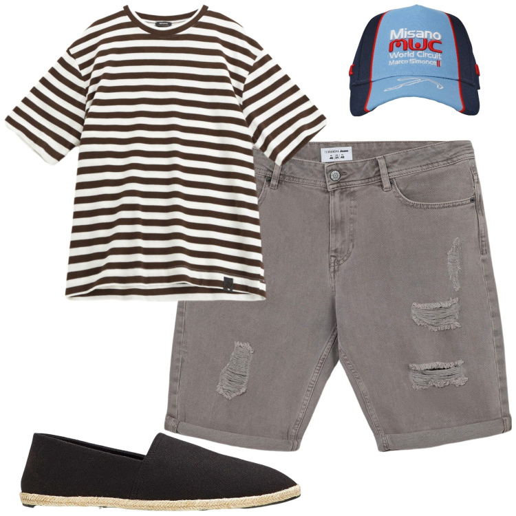 Outfit uomo - Total look #2235854. Stile Casual per Tutti i giorni. Abbinamento con espadrillas, bermuda, cappelli, t-shirt.