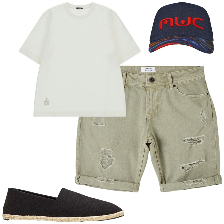 Outfit uomo - Total look #2235855. Stile Casual per Tutti i giorni. Abbinamento con espadrillas, bermuda, cappelli, t-shirt.