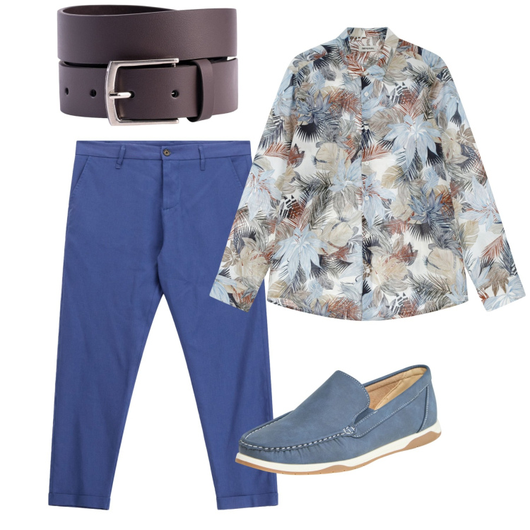 Outfit uomo - Agosto. Stile Casual per Tutti i giorni. Abbinamento con scarpe stringate, camicie, pantaloni, cinture.