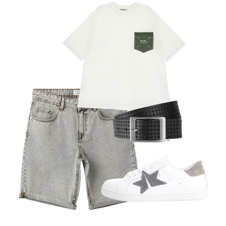 Outfit uomo - Citycity e totalook. Stile Casual per Tutti i giorni. Abbinamento con cinture, bermuda, t-shirt, sneakers.