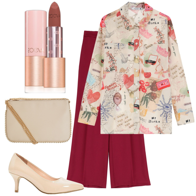 Outfit donna - Rientro soft. Stile Bon Ton per Ufficio. Abbinamento con décolleté, rossetti, borse a tracolla, camicie, pantaloni.