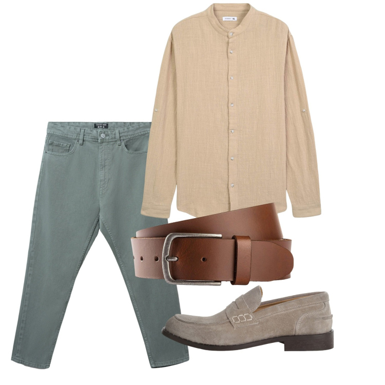 Outfit uomo - City e total look. Stile Casual per Tutti i giorni. Abbinamento con cinture, camicie, jeans, scarpe stringate.