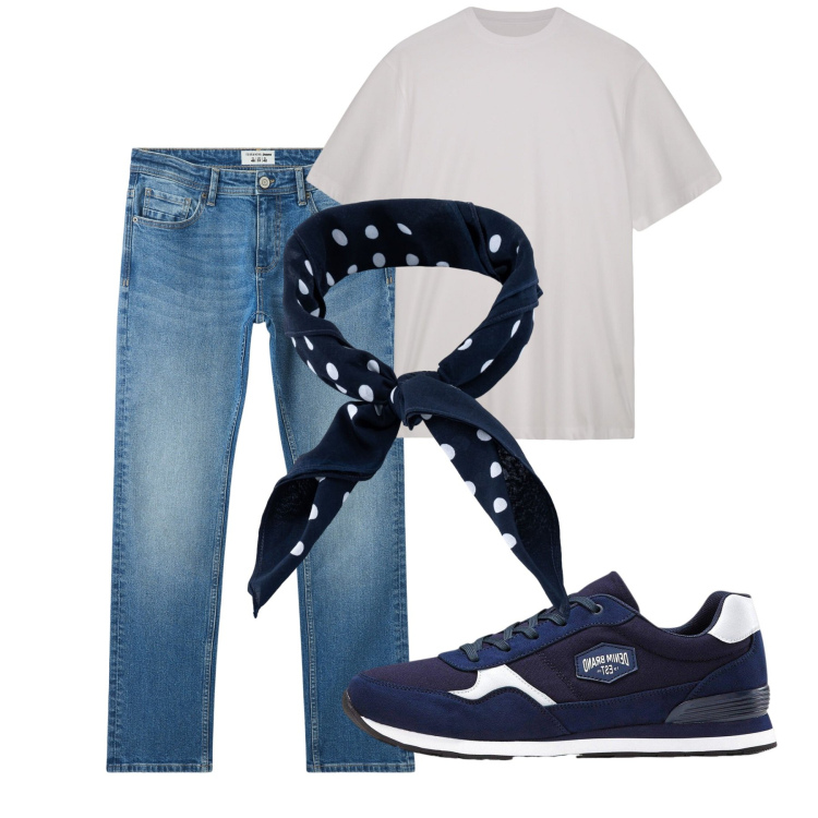 Outfit uomo - City e total look. Stile Casual per Tutti i giorni. Abbinamento con sneakers, jeans, sciarpe e foulard, t-shirt.