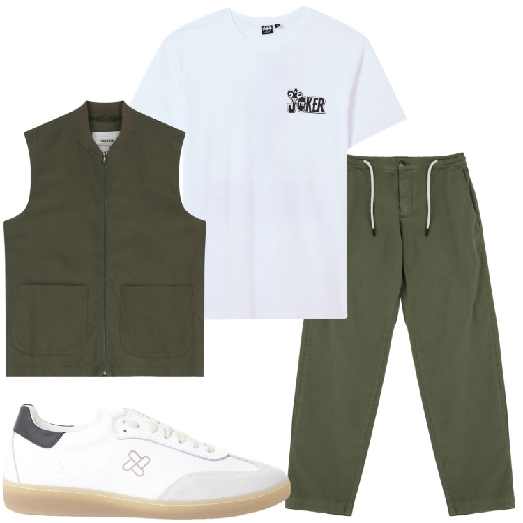 Outfit uomo - Total look #2235918. Stile Casual per Tutti i giorni. Abbinamento con t-shirt, pantaloni chino, sneakers, gilet.