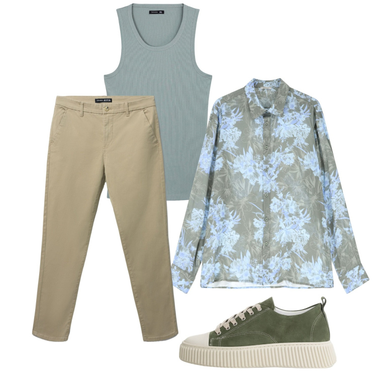 Outfit uomo - City e total look. Stile Casual per Tutti i giorni. Abbinamento con canottiere, pantaloni chino, camicie, sneakers.