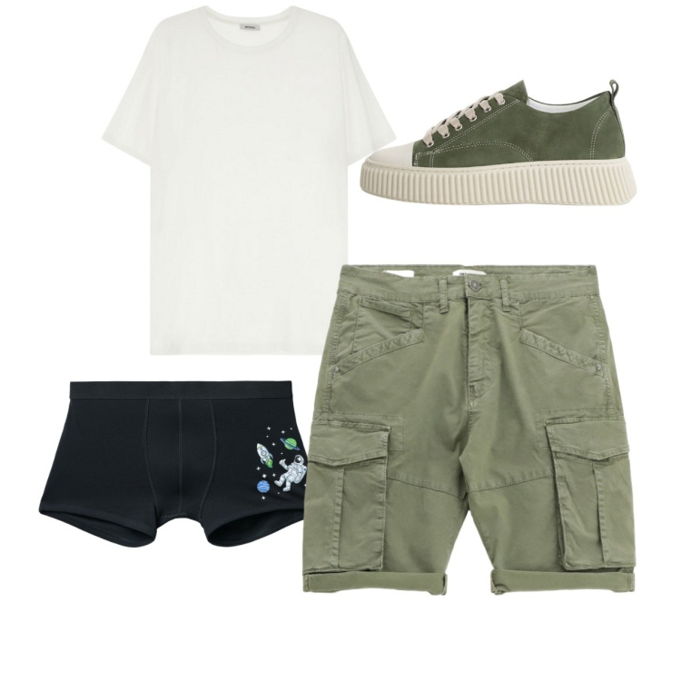 Outfit uomo - Total look #2235928. Stile Casual per Tutti i giorni. Abbinamento con boxer, t-shirt, sneakers, bermuda.