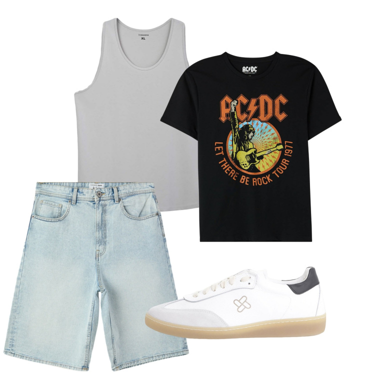 Outfit uomo - City e total look. Stile Casual per Tutti i giorni. Abbinamento con t-shirt, canottiere, bermuda, sneakers.