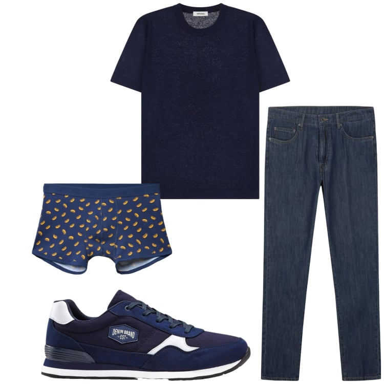 Outfit uomo - Total look #2235932. Stile Casual per Tutti i giorni. Abbinamento con sneakers, boxer, maglieria, jeans.