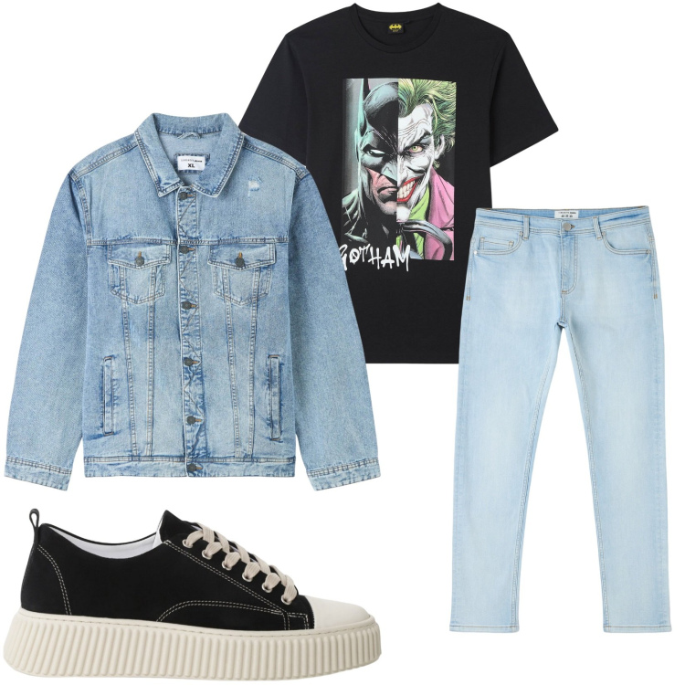 Outfit uomo - Total look #2235943. Stile Casual per Tutti i giorni. Abbinamento con jeans skinny, giacche, t-shirt, sneakers.