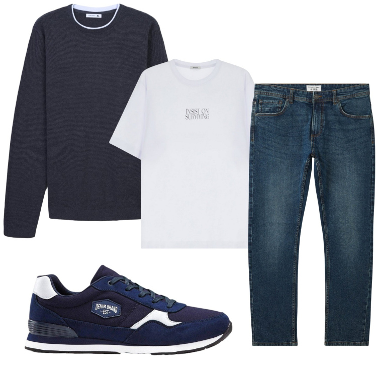 Outfit uomo - Total look #2235947. Stile Casual per Tutti i giorni. Abbinamento con sneakers, jeans, maglieria, t-shirt.