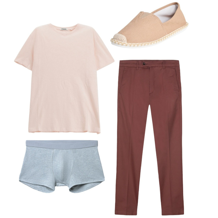 Outfit uomo - Total look #2235952. Stile Casual per Tutti i giorni. Abbinamento con espadrillas, boxer, t-shirt, pantaloni chino.