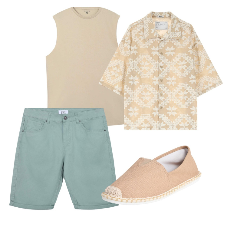 Outfit uomo - City e total look. Stile Casual per Tutti i giorni. Abbinamento con espadrillas, bermuda, canottiere, camicie a manica corta.