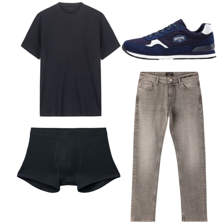 Outfit uomo - Total look #2235958. Stile Casual per Tutti i giorni. Abbinamento con sneakers, jeans, boxer, t-shirt.