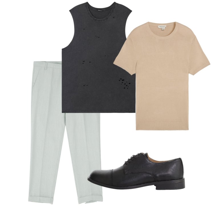 Outfit uomo - City e total look. Stile Casual per Tutti i giorni. Abbinamento con t-shirt, canottiere, pantaloni, scarpe stringate.