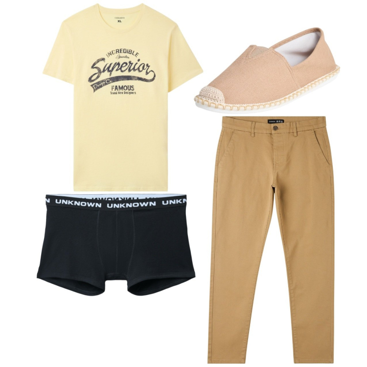 Outfit uomo - Total look #2235974. Stile Casual per Tutti i giorni. Abbinamento con pantaloni skinny, espadrillas, t-shirt, boxer.