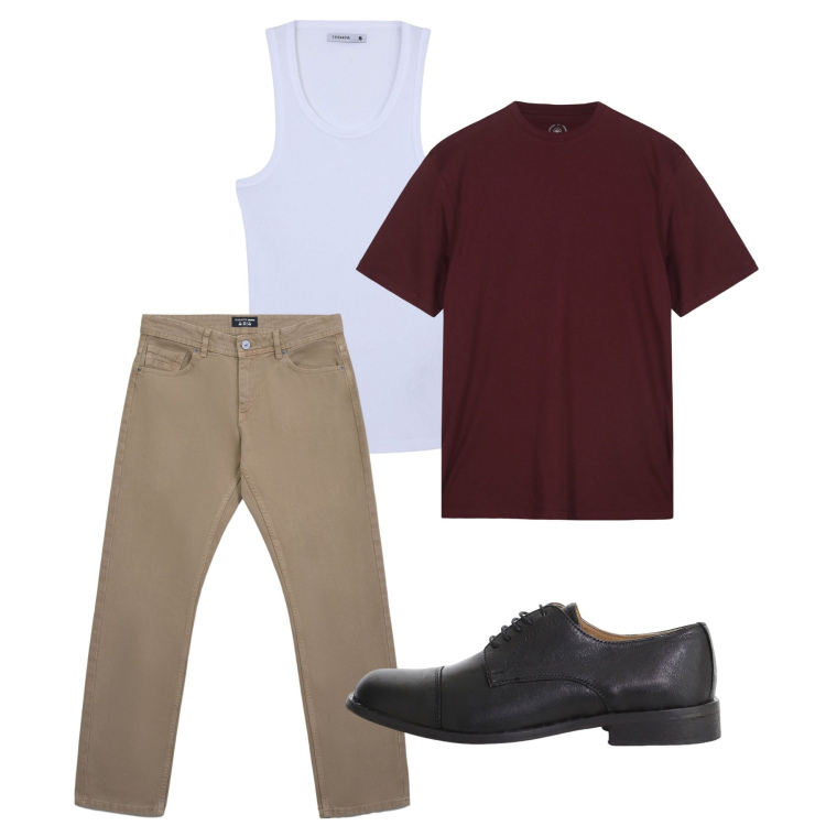 Outfit uomo - City e total look. Stile Casual per Tutti i giorni. Abbinamento con canottiere, jeans, scarpe stringate, t-shirt.