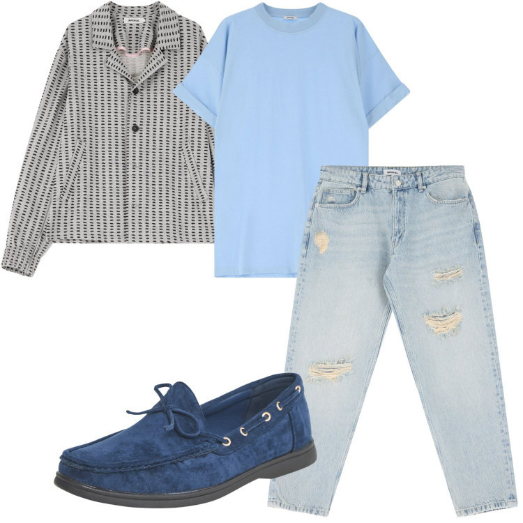 Outfit uomo - Total look #2235986. Stile Casual per Tutti i giorni. Abbinamento con scarpe stringate, cappotti, t-shirt, jeans strappati.