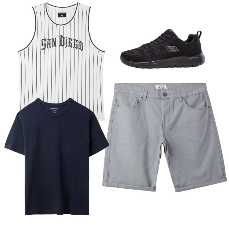 Outfit uomo - Total look #2235994. Stile Casual per Tutti i giorni. Abbinamento con sneakers, bermuda, canottiere, t-shirt.