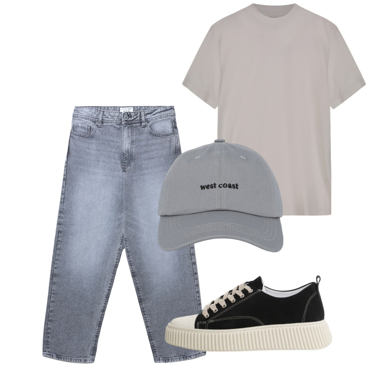Outfit uomo - City city. Stile Casual per Tutti i giorni. Abbinamento con cappelli con visiera, jeans, sneakers, t-shirt.
