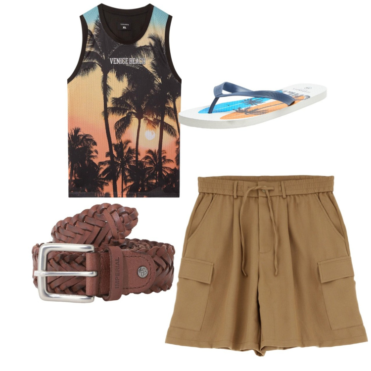 Outfit uomo - Total look #2236015. Stile Urban per Tutti i giorni. Abbinamento con sandali, canottiere, cinture, bermuda.