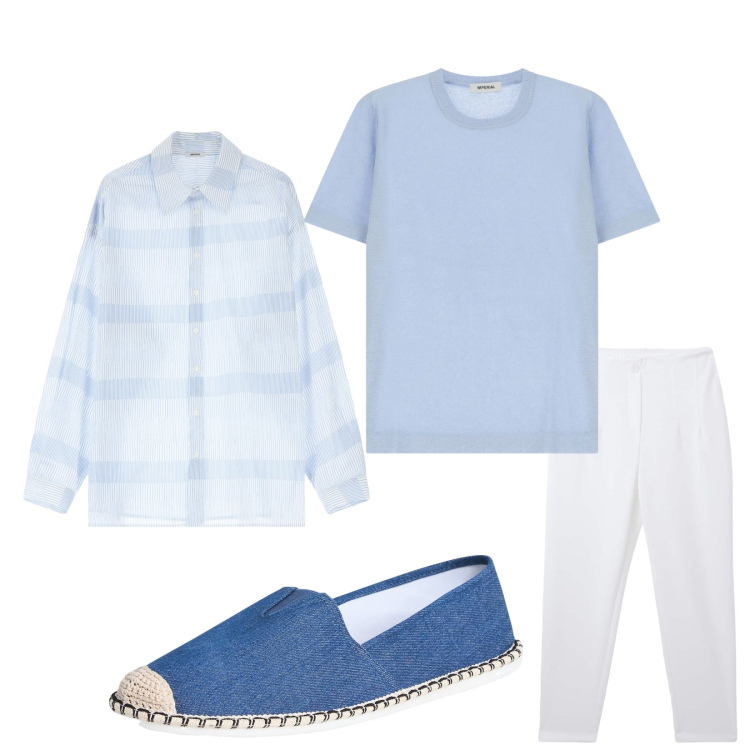 Outfit uomo - Total look #2236035. Stile Casual per Mare. Abbinamento con espadrillas, pantaloni chino, camicie, maglieria.