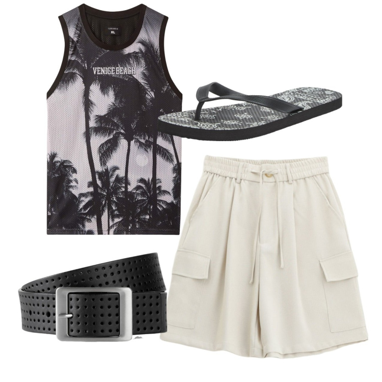 Outfit uomo - Total look #2236050. Stile Urban per Tutti i giorni. Abbinamento con cinture, sandali, canottiere, bermuda.