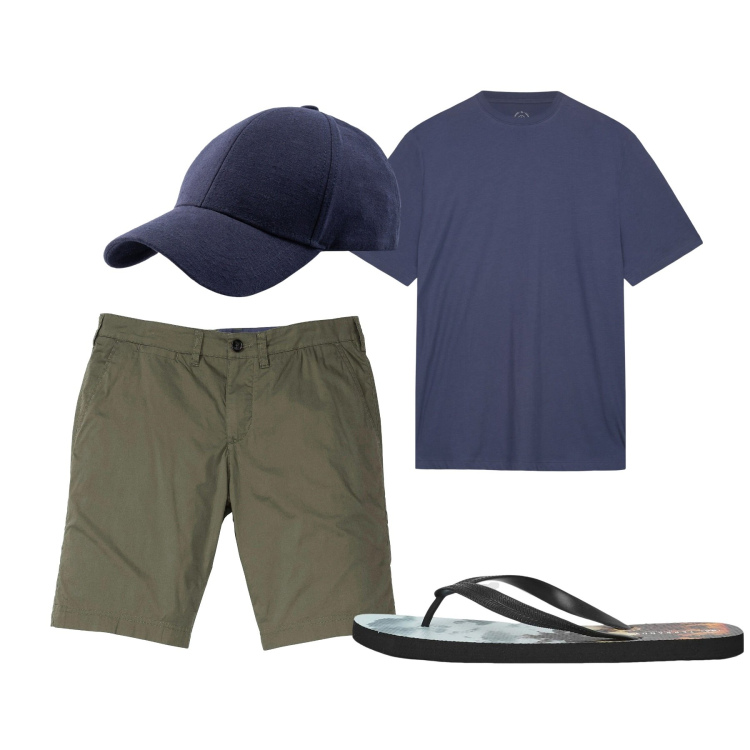 Outfit uomo - Chi ha una vita. Stile Casual per Tutti i giorni. Abbinamento con bermuda, sandali, t-shirt, cappelli con visiera.