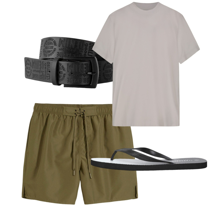 Outfit uomo - Chi ha una vita. Stile Casual per Tutti i giorni. Abbinamento con cinture, pantaloni corti, sandali, t-shirt.