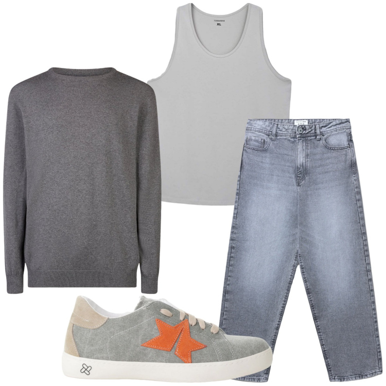 Outfit uomo - Total look #2236100. Stile Casual per Tutti i giorni. Abbinamento con canottiere, jeans, sneakers, maglieria.