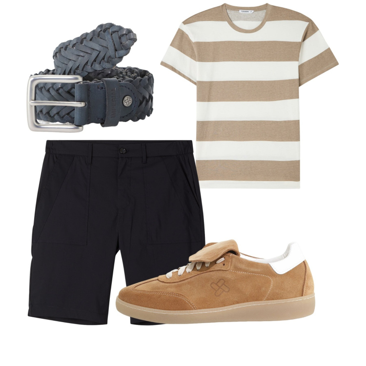 Outfit uomo - Chi ha una vita. Stile Casual per Tutti i giorni. Abbinamento con t-shirt, pantaloni corti, sneakers, cinture.