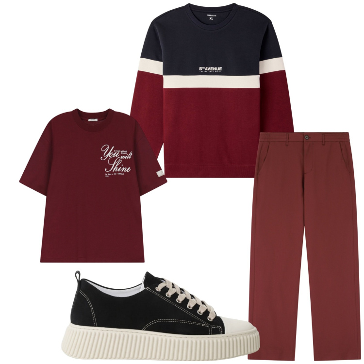 Outfit uomo - Total look #2236111. Stile Urban per Tutti i giorni. Abbinamento con felpe, pantaloni, sneakers, t-shirt.