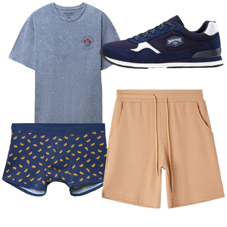 Outfit uomo - Total look #2236112. Stile Casual per Tutti i giorni. Abbinamento con sneakers, bermuda, boxer, t-shirt.