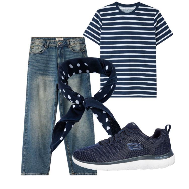 Outfit uomo - Chi ha una vita. Stile Casual per Tutti i giorni. Abbinamento con sneakers, t-shirt, jeans, sciarpe e foulard.