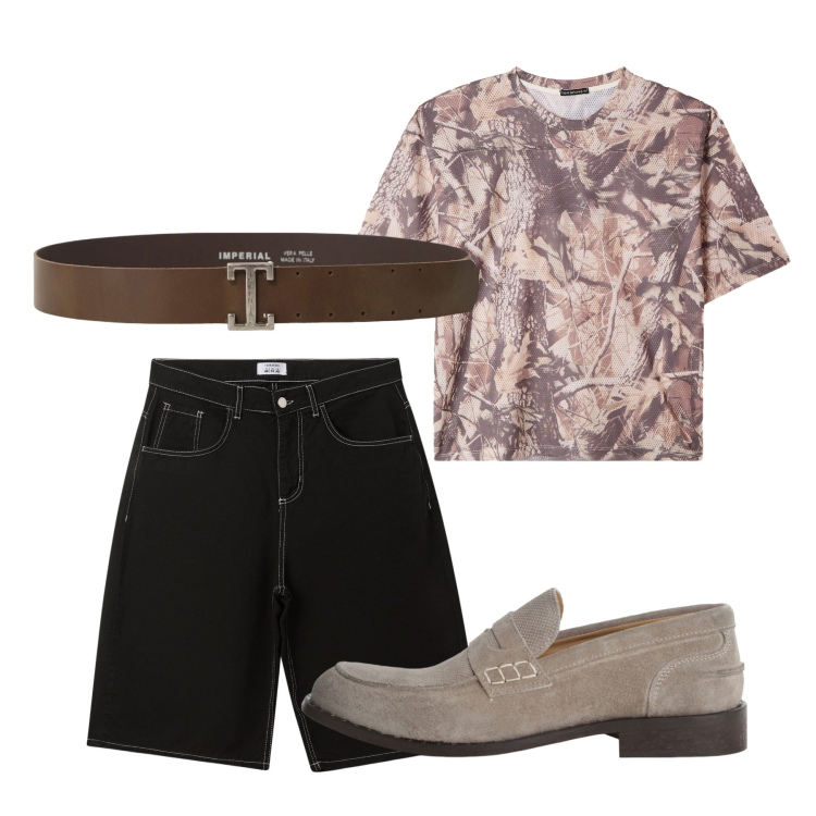 Outfit uomo - Chi ha una vita. Stile Casual per Tutti i giorni. Abbinamento con bermuda, t-shirt, cinture, scarpe stringate.