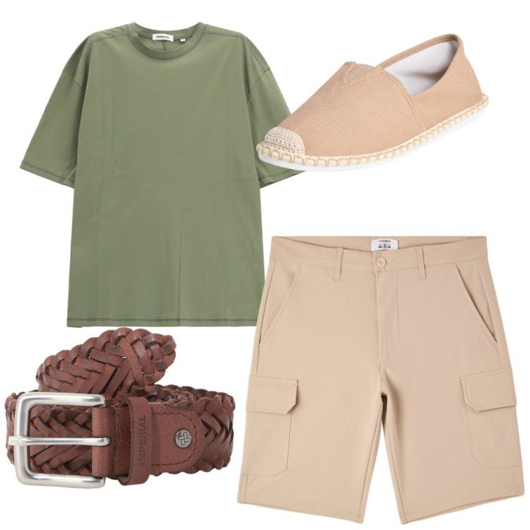 Outfit uomo - Total look #2236126. Stile Casual per Tutti i giorni. Abbinamento con espadrillas, pantaloni corti, cinture, t-shirt.
