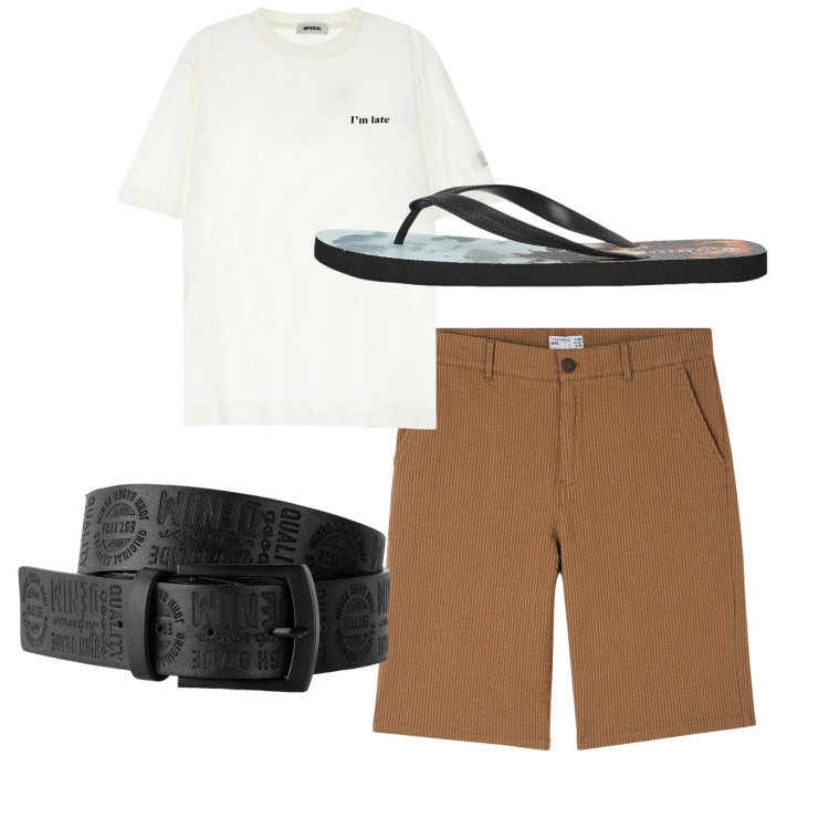 Outfit uomo - Total look #2236146. Stile Casual per Tutti i giorni. Abbinamento con cinture, bermuda, sandali, t-shirt.