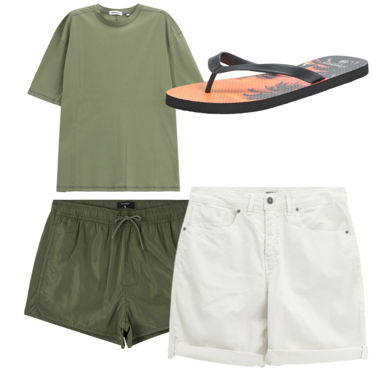 Outfit uomo - Total look #2236149. Stile Casual per Tutti i giorni. Abbinamento con sandali, costumi, shorts, t-shirt.