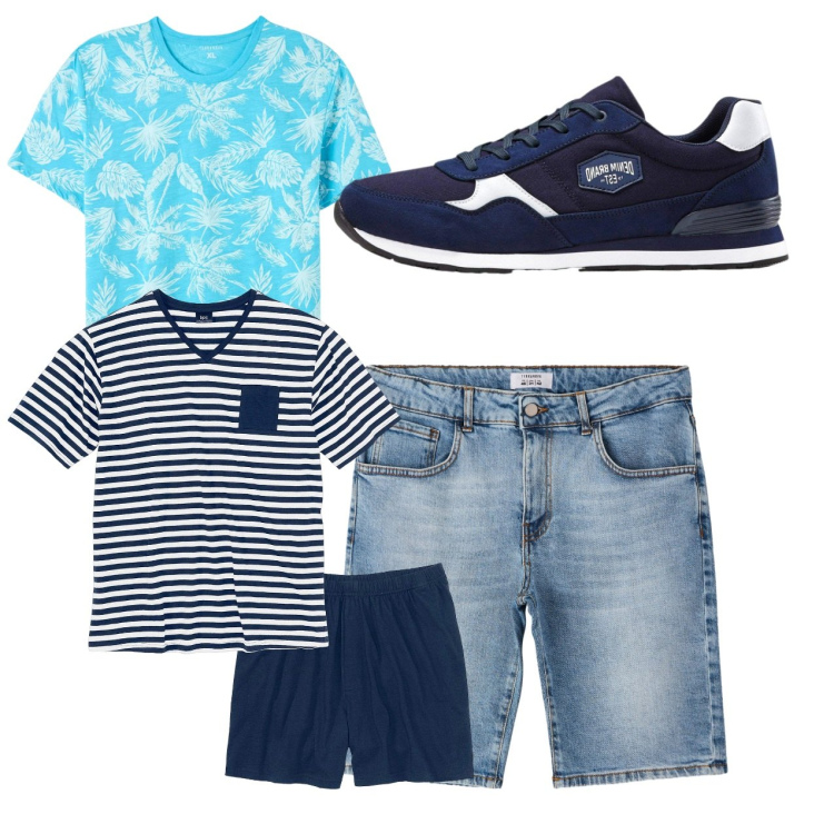 Outfit uomo - Total look #2236169. Stile Casual per Tutti i giorni. Abbinamento con abbigliamento da notte, sneakers, t-shirt, bermuda.