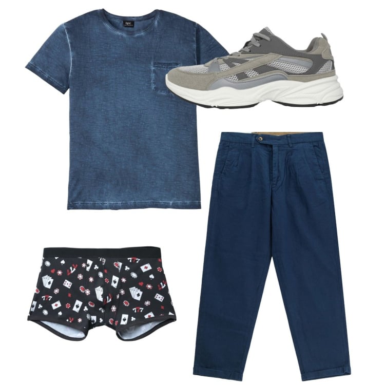 Outfit uomo - Total look #2236172. Stile Casual per Tutti i giorni. Abbinamento con t-shirt, sneakers, boxer, pantaloni chino.