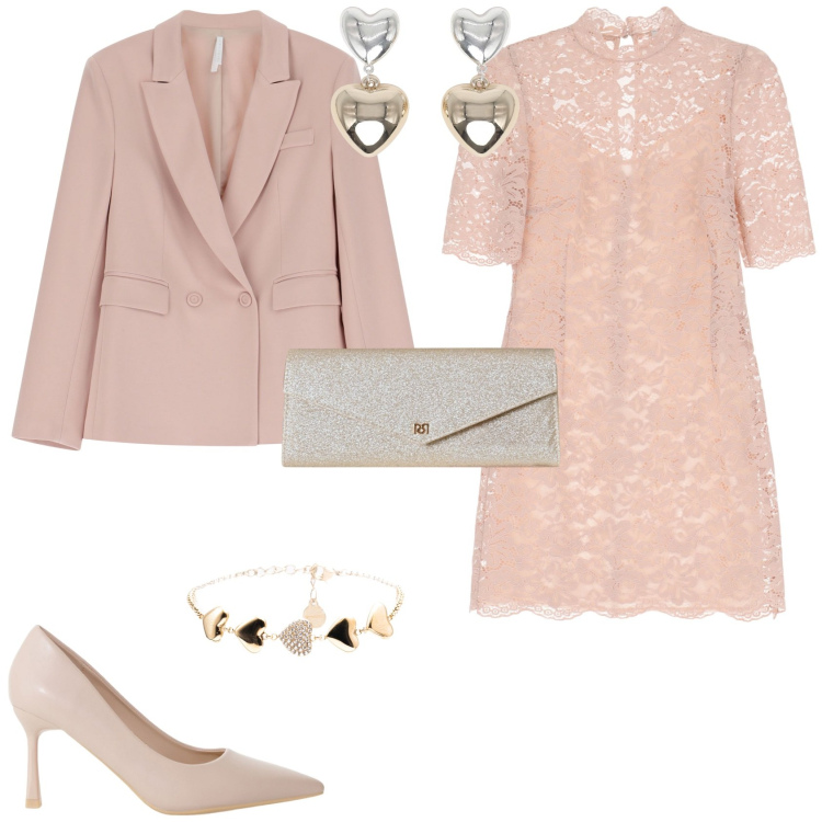 Outfit donna - Cerimonia evento serata speciale. Stile Bon Ton per Cerimonia. Abbinamento con orecchini, pochette, blazer, vestiti corti, décolleté, braccialetti.