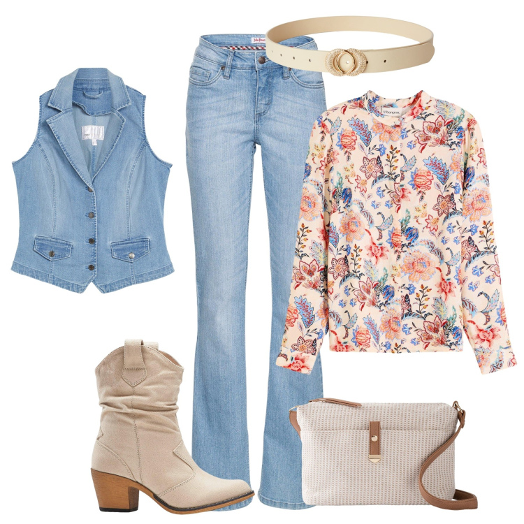 Outfit donna - Revival ‘70 time. Stile 70s per Tutti i giorni. Abbinamento con camicie, jeans bootcut, stivaletti texani, gilet, borse a tracolla, cinture.