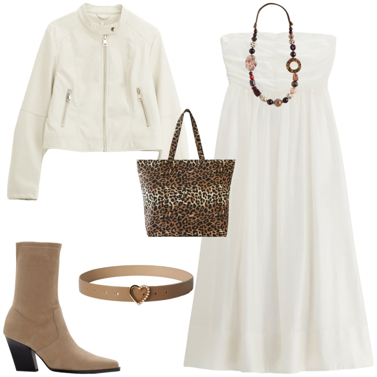 Outfit donna - Serata boho chic. Stile Boho per Serata fuori. Abbinamento con stivaletti, shopping bag, cinture, giacche, vestiti senza maniche, collane.