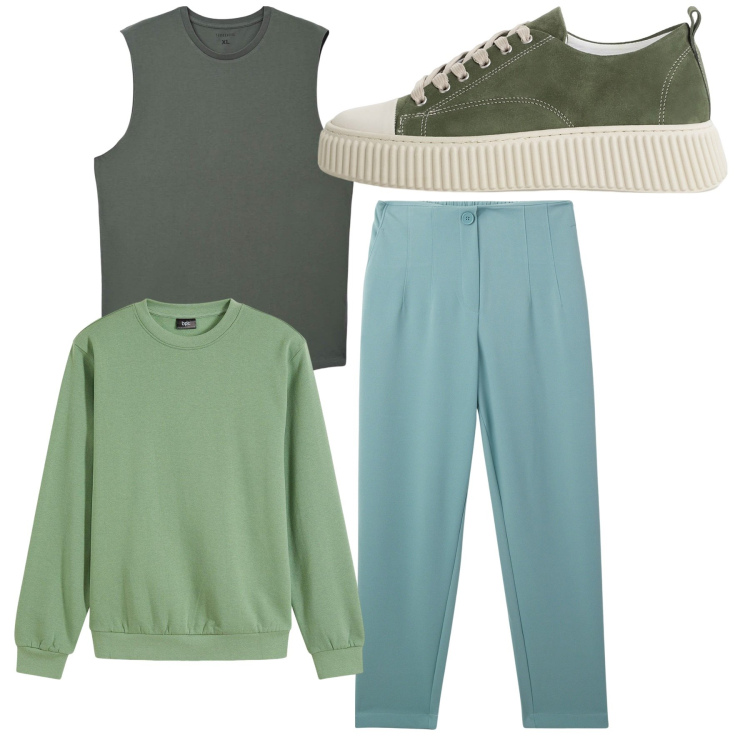 Outfit uomo - Total look #2236227. Stile Casual per Tutti i giorni. Abbinamento con felpe, pantaloni chino, canottiere, sneakers.