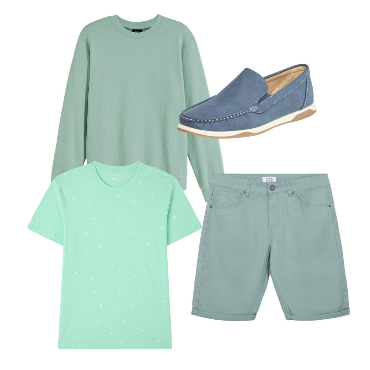 Outfit uomo - Total look #2236236. Stile Casual per Tutti i giorni. Abbinamento con felpe, scarpe stringate, t-shirt, bermuda.