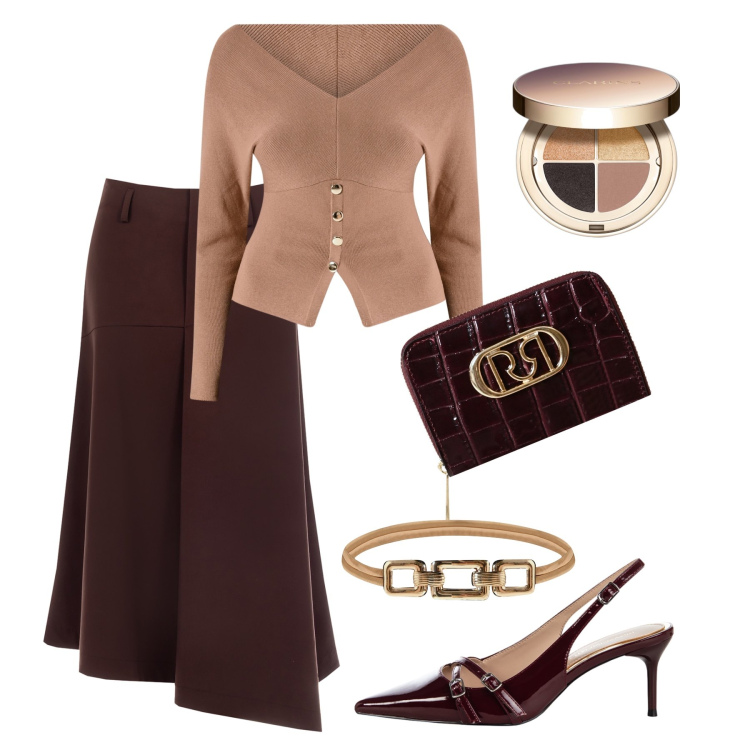 Outfit donna - Serata glam. Stile Glamour per Serata fuori. Abbinamento con ombretti, maglieria, gonne longuette, décolleté, portafogli, cinture.