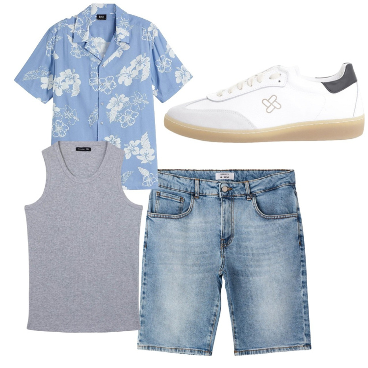 Outfit uomo - Total look #2236254. Stile Casual per Tutti i giorni. Abbinamento con camicie a manica corta, canottiere, bermuda, sneakers.