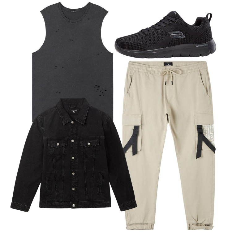 Outfit uomo - Total look #2236262. Stile Casual per Tutti i giorni. Abbinamento con sneakers, pantaloni cargo, giacche, canottiere.