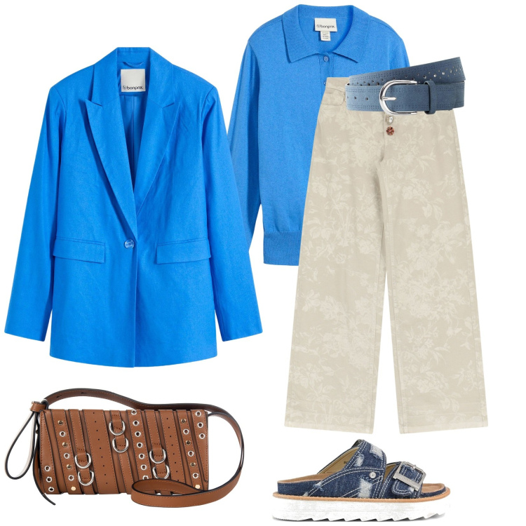Outfit donna - Memorie di mare. Stile Casual chic per Tutti i giorni. Abbinamento con blazer, polo, cinture, borse a spalla, pantaloni, sandali.
